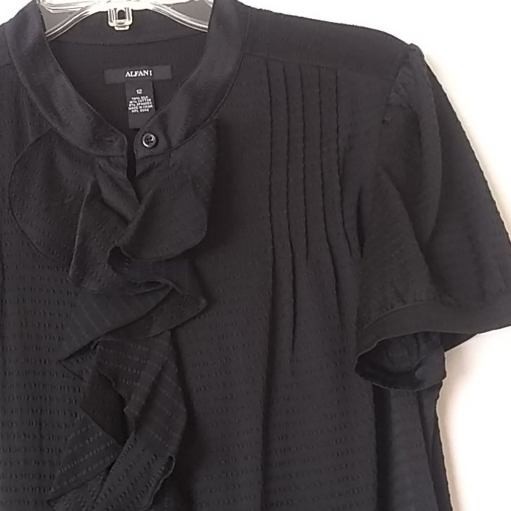 ALFANI Short Sleeve Ruffle Button Down Blouse - Picture 2 of 6